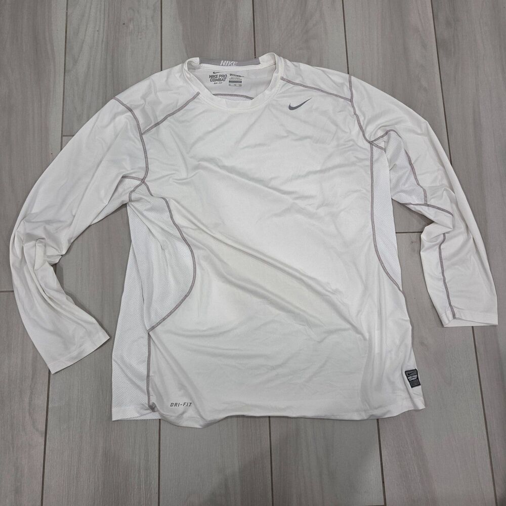 Nike Pro Combat Dri-FIT Fitted 2.0 Men's XXL White Long Sleeve Training Shirt
